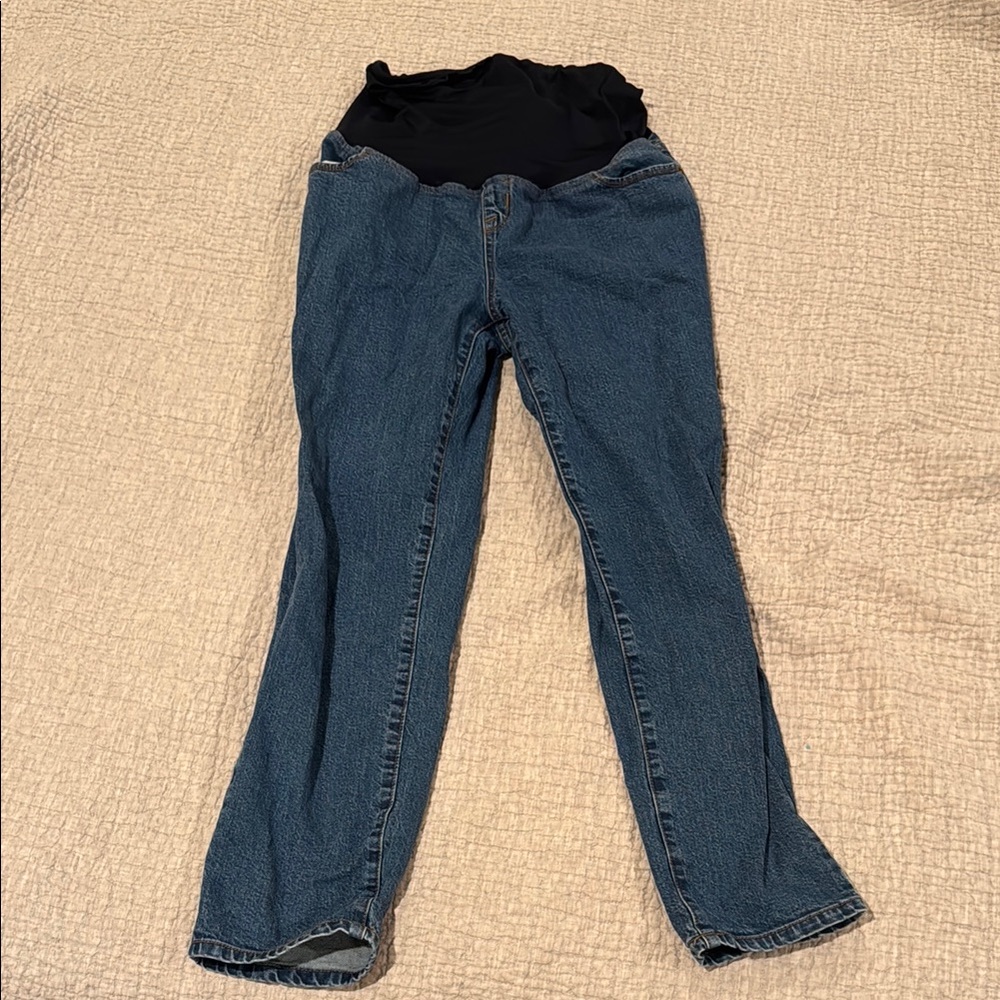 Classic Blue Boot Cut Maternity Jeans with Elastic Waistband